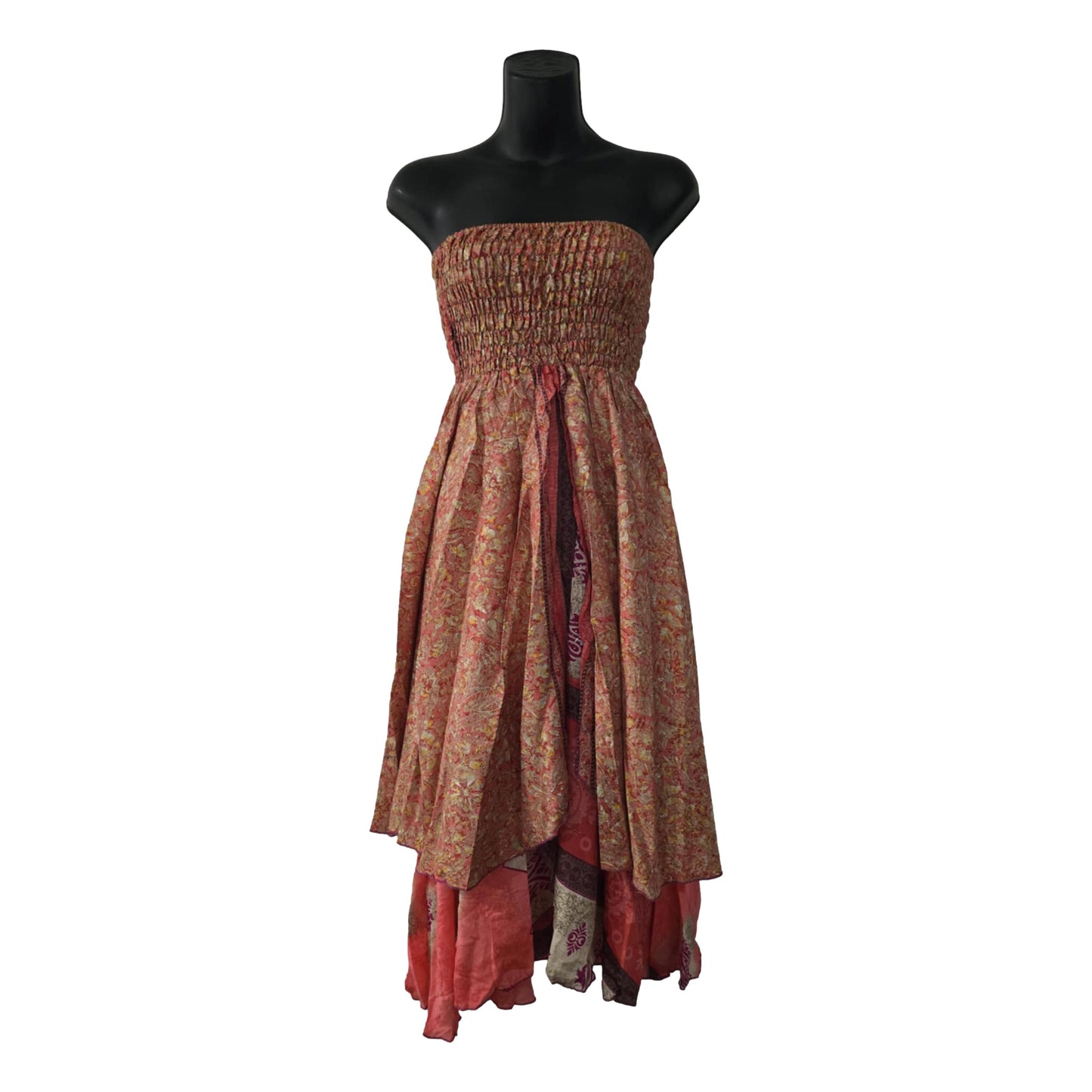 Floral Two Layer Silk Style Sari Viscose Summer Strapless Dress or Skirt