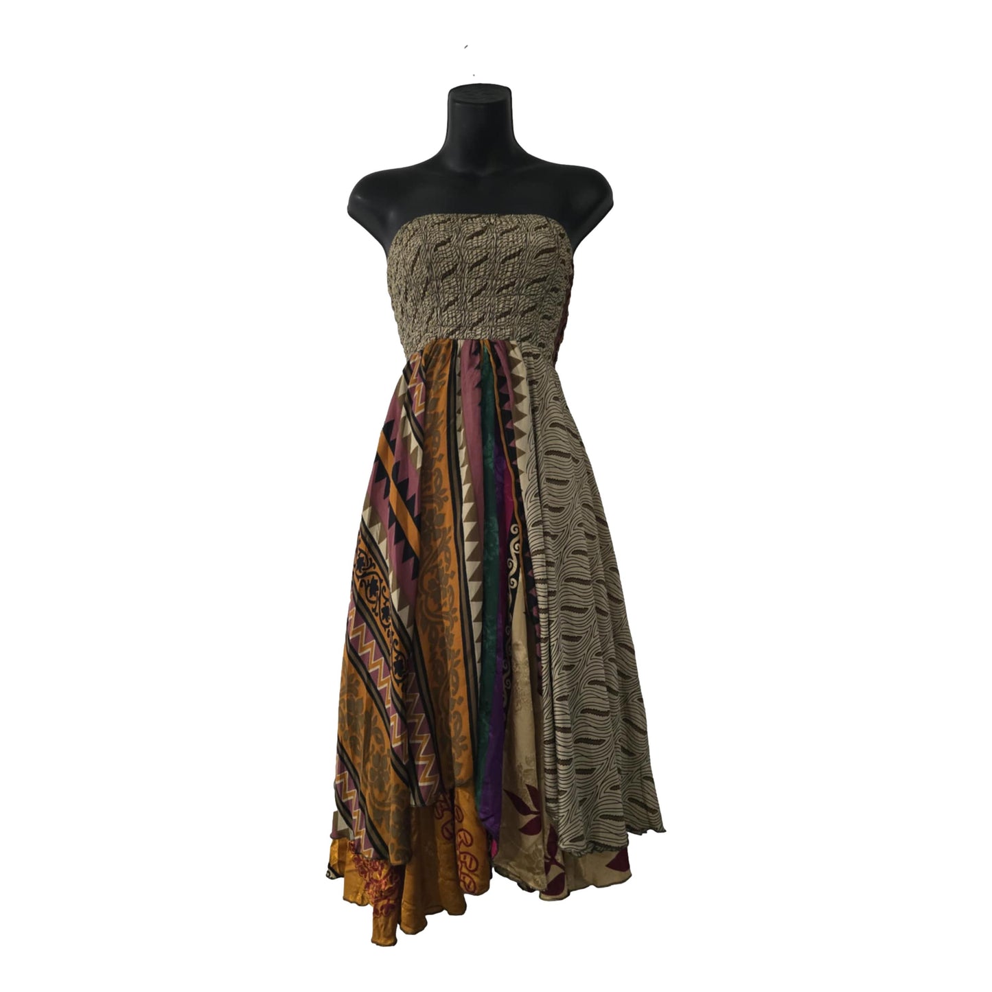 Floral Two Layer Silk Style Sari Viscose Summer Strapless Dress or Skirt