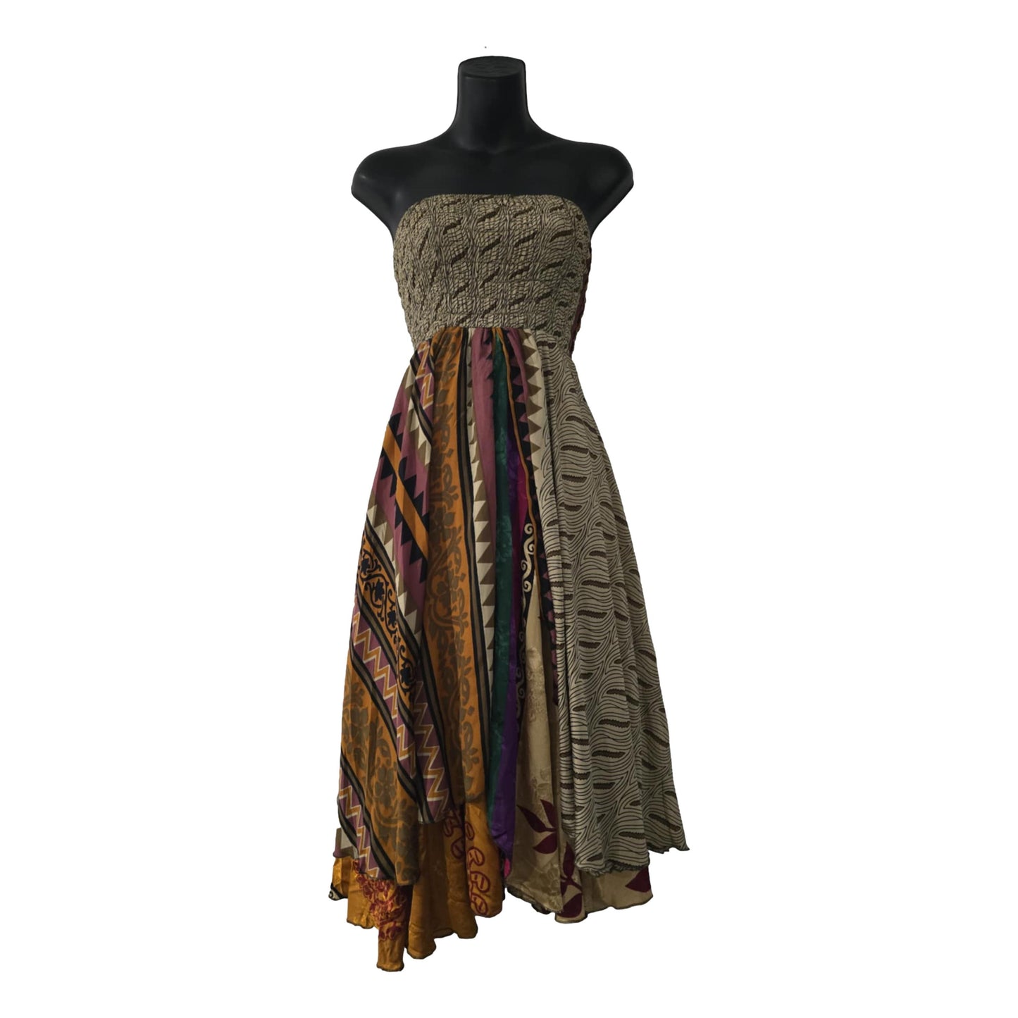 Floral Two Layer Silk Style Sari Viscose Summer Strapless Dress or Skirt