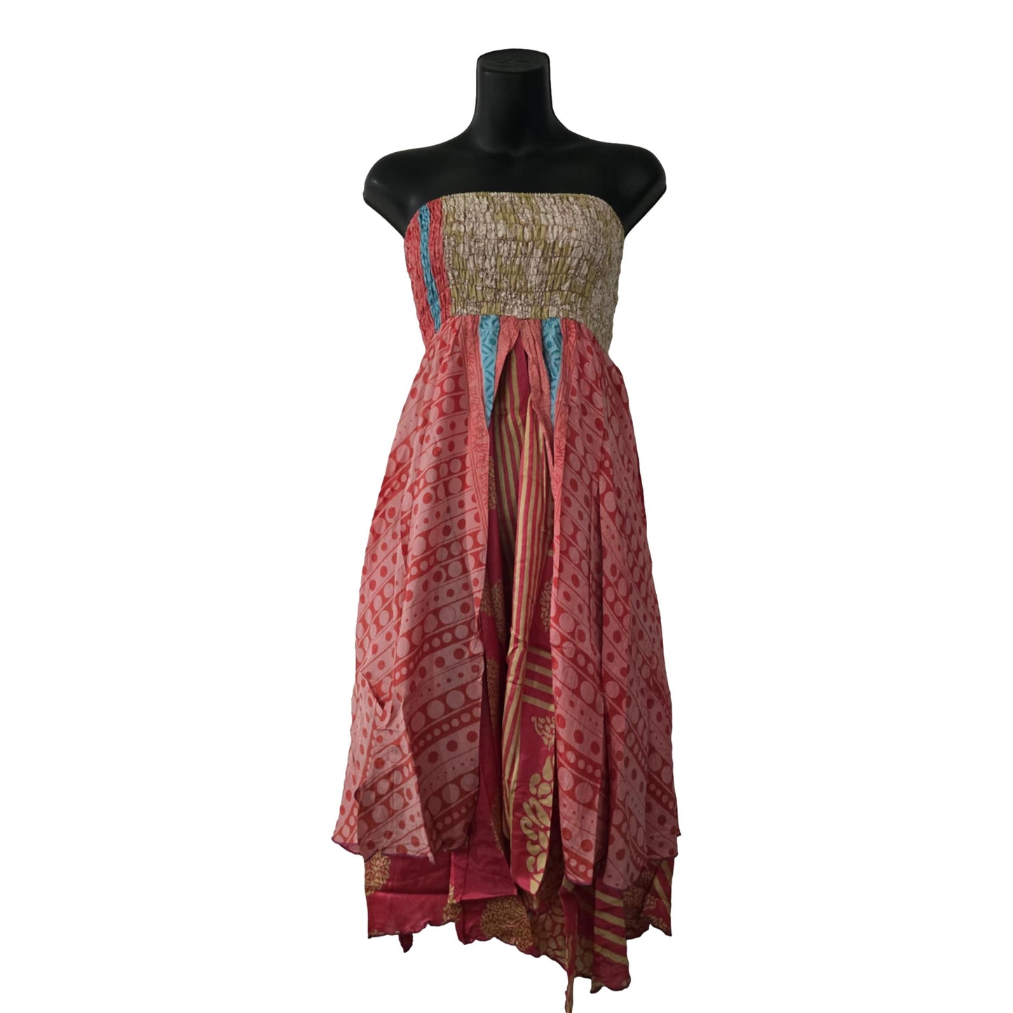 Floral Two Layer Silk Style Sari Viscose Summer Strapless Dress or Skirt