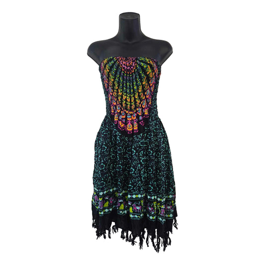Strapless Mandala Shirred Dress