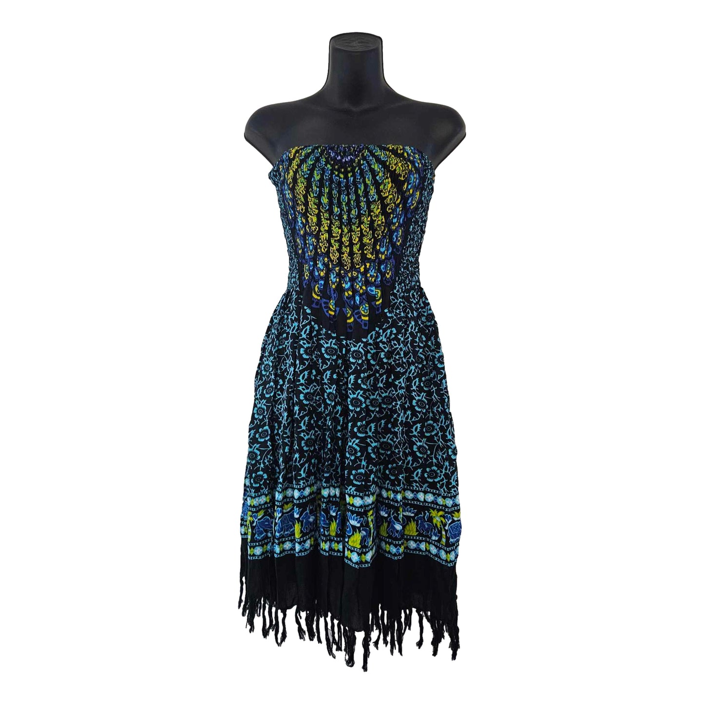 Strapless Mandala Shirred Dress