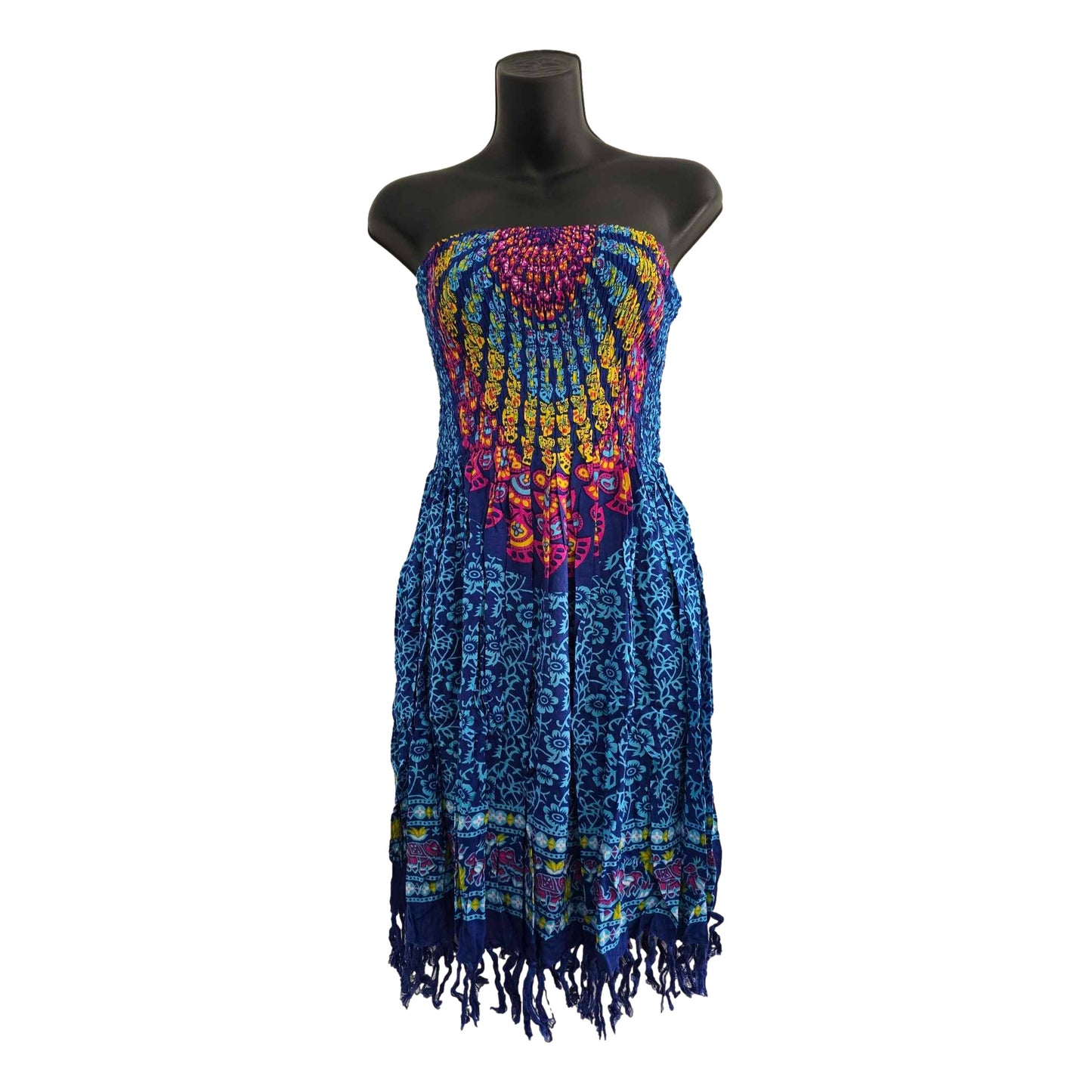Strapless Mandala Shirred Dress