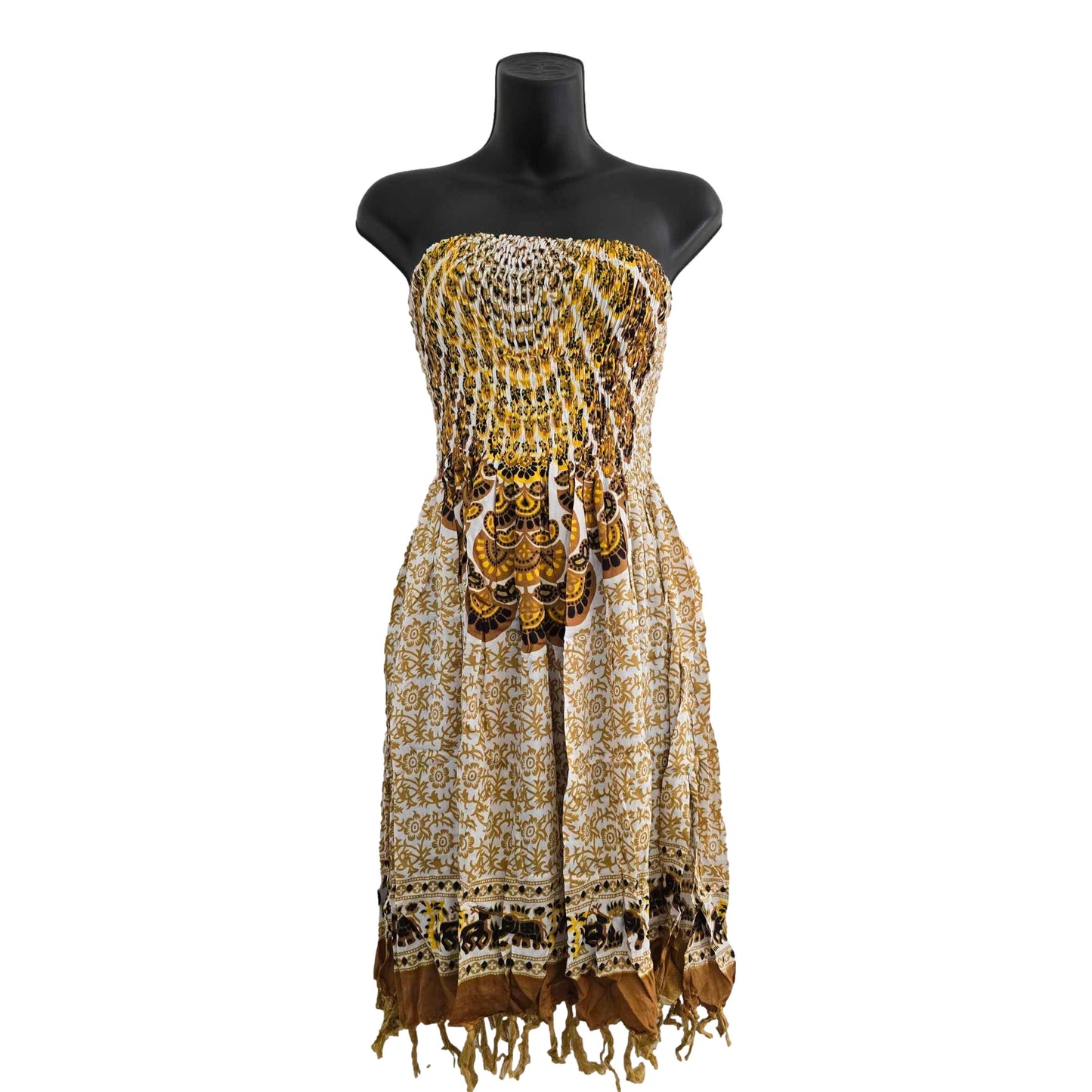 Strapless Mandala Shirred Dress