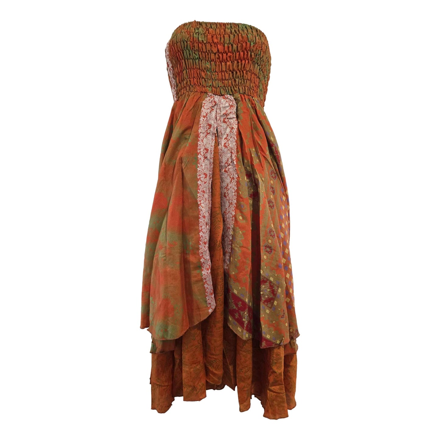 Floral Two Layer Silk Style Sari Viscose Summer Strapless Dress or Skirt