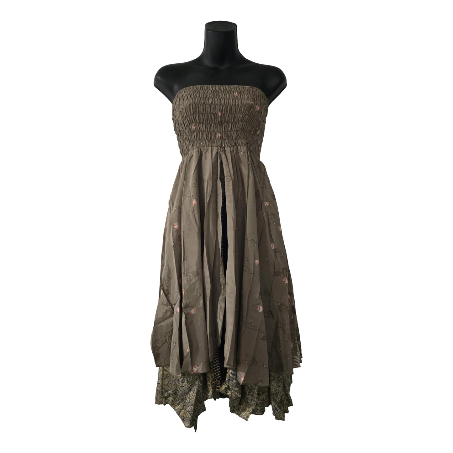 Floral Two Layer Silk Style Sari Viscose Summer Strapless Dress or Skirt