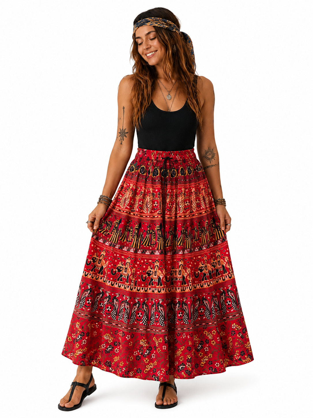 High Waisted Cotton Print Skirt