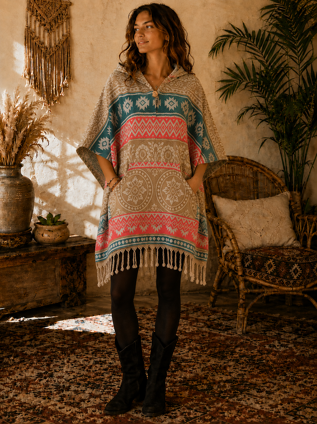 Aztec Design Poncho