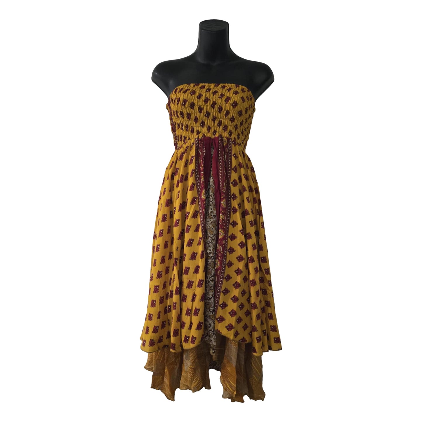 Floral Two Layer Silk Style Sari Viscose Summer Strapless Dress or Skirt