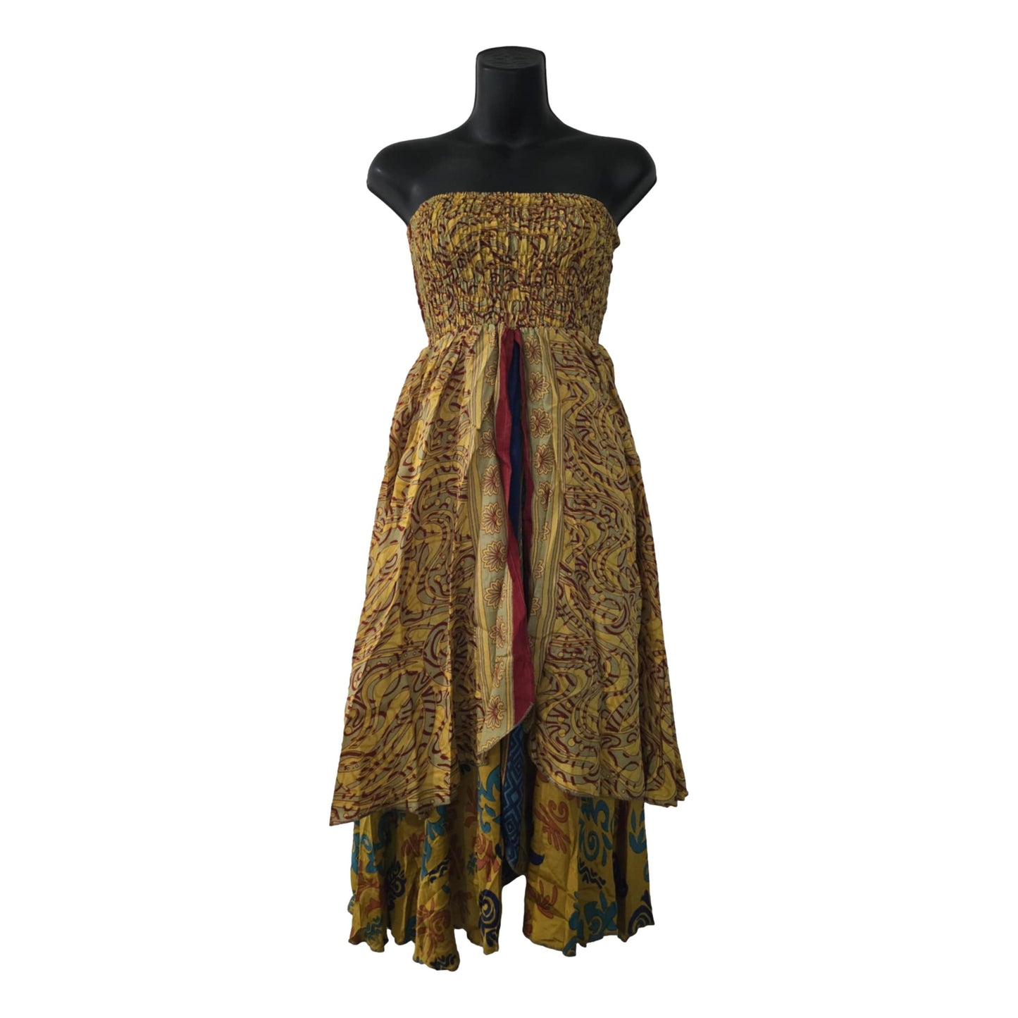 Floral Two Layer Silk Style Sari Viscose Summer Strapless Dress or Skirt