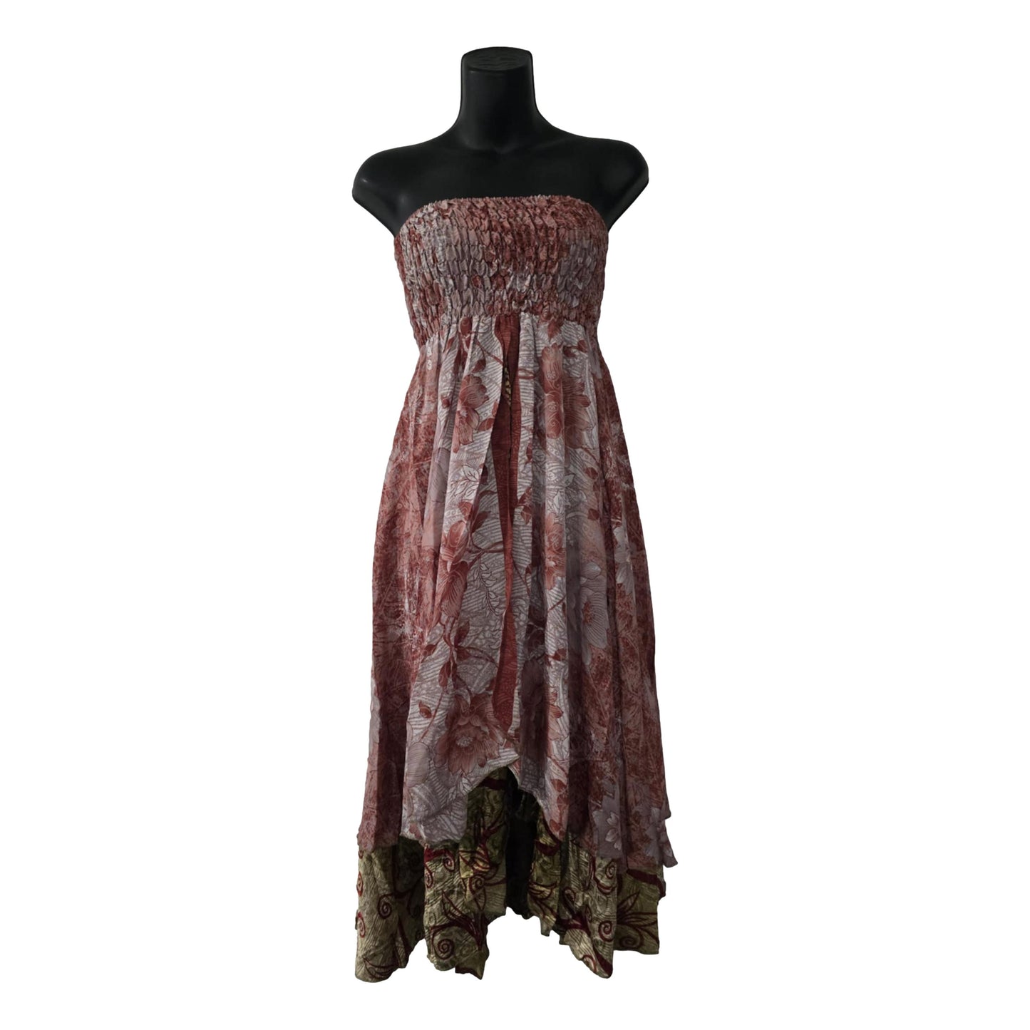 Floral Two Layer Silk Style Sari Viscose Summer Strapless Dress or Skirt