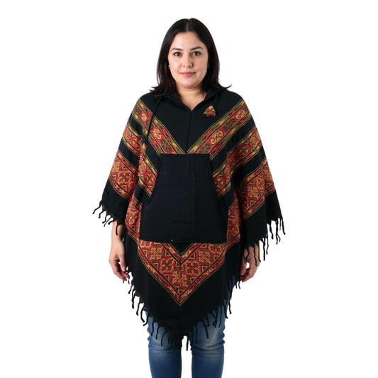 Aztec Print Hooded Poncho