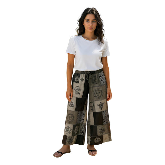 Block Print Patchwork Cotton Pants