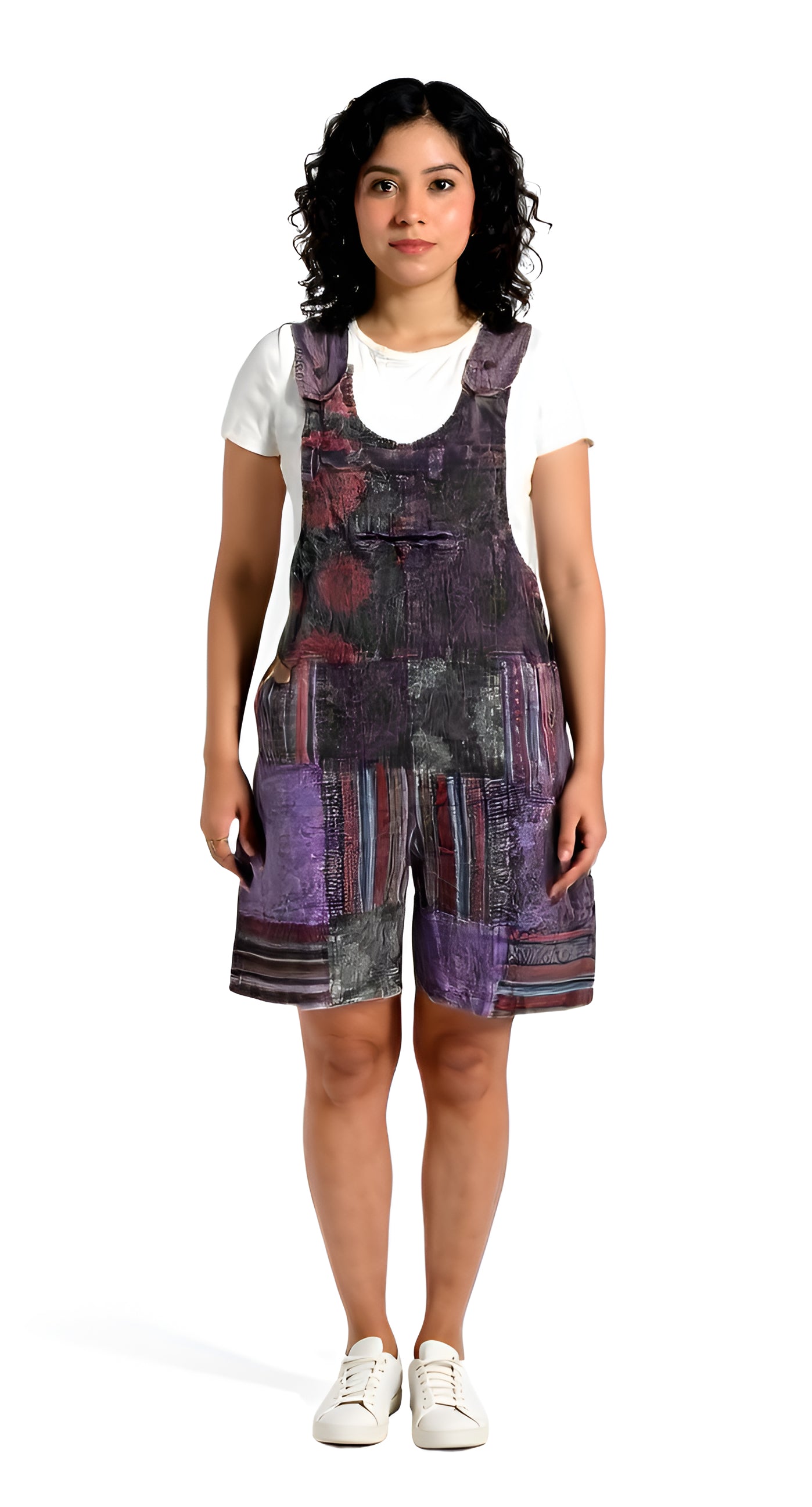 Stonewashed Patchwork Overall Shorts