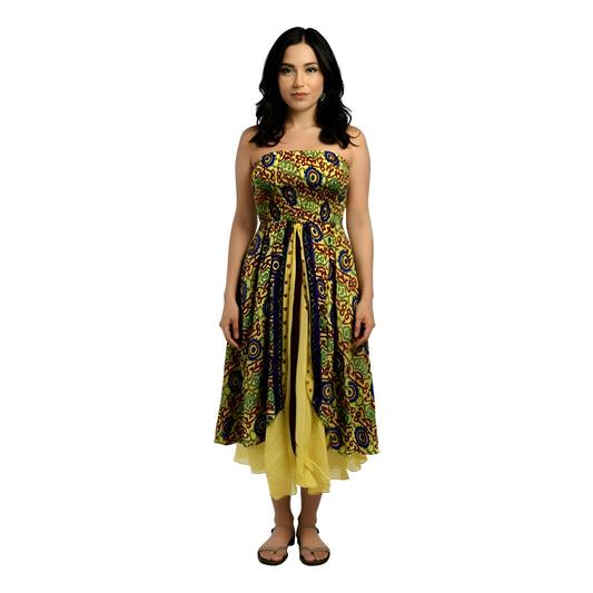 Floral Two Layer Silk Style Sari Viscose Summer Strapless Dress or Skirt