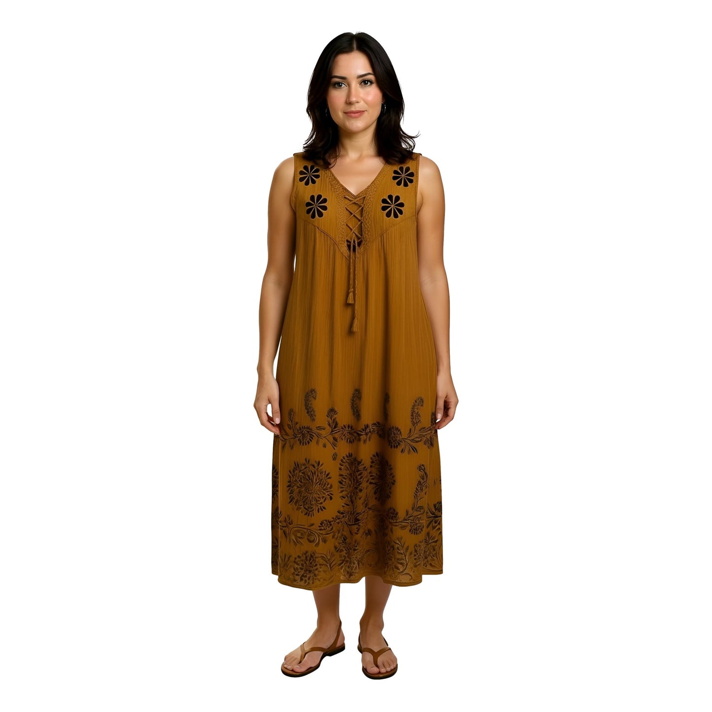 Boho Embroidered block Print Maxi Dress