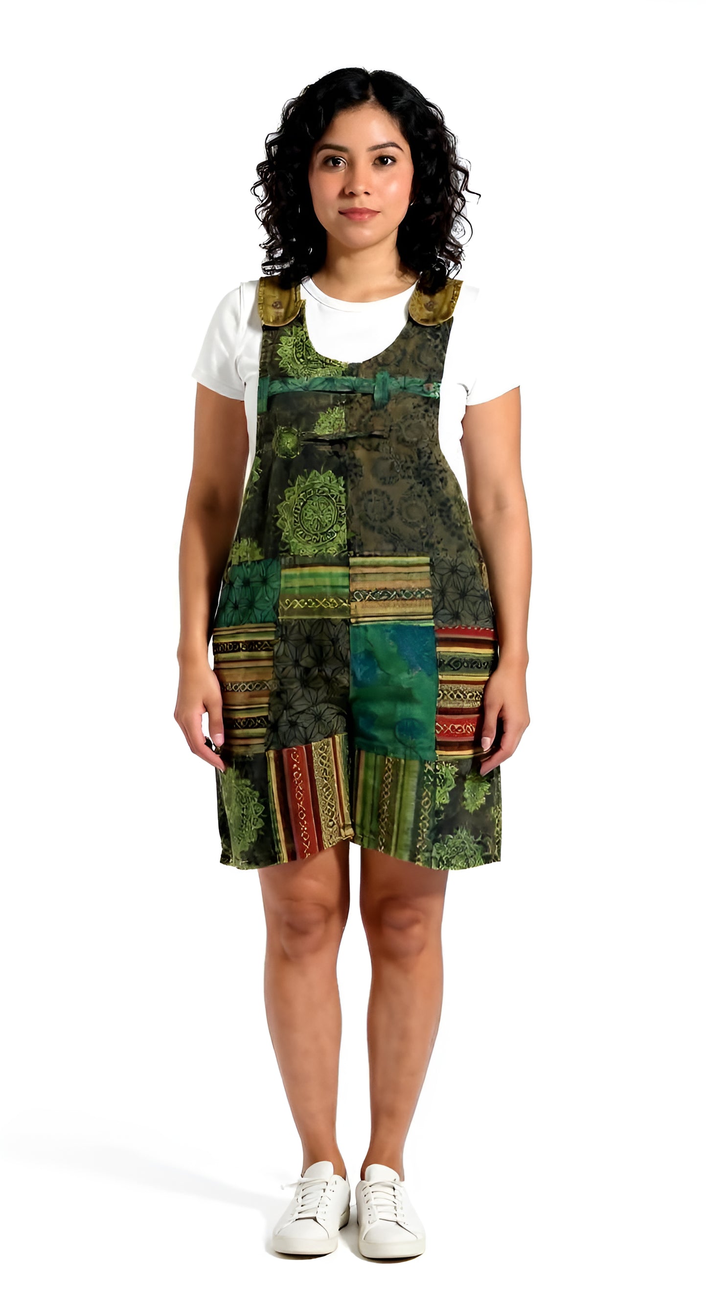 Stonewashed Patchwork Overall Shorts