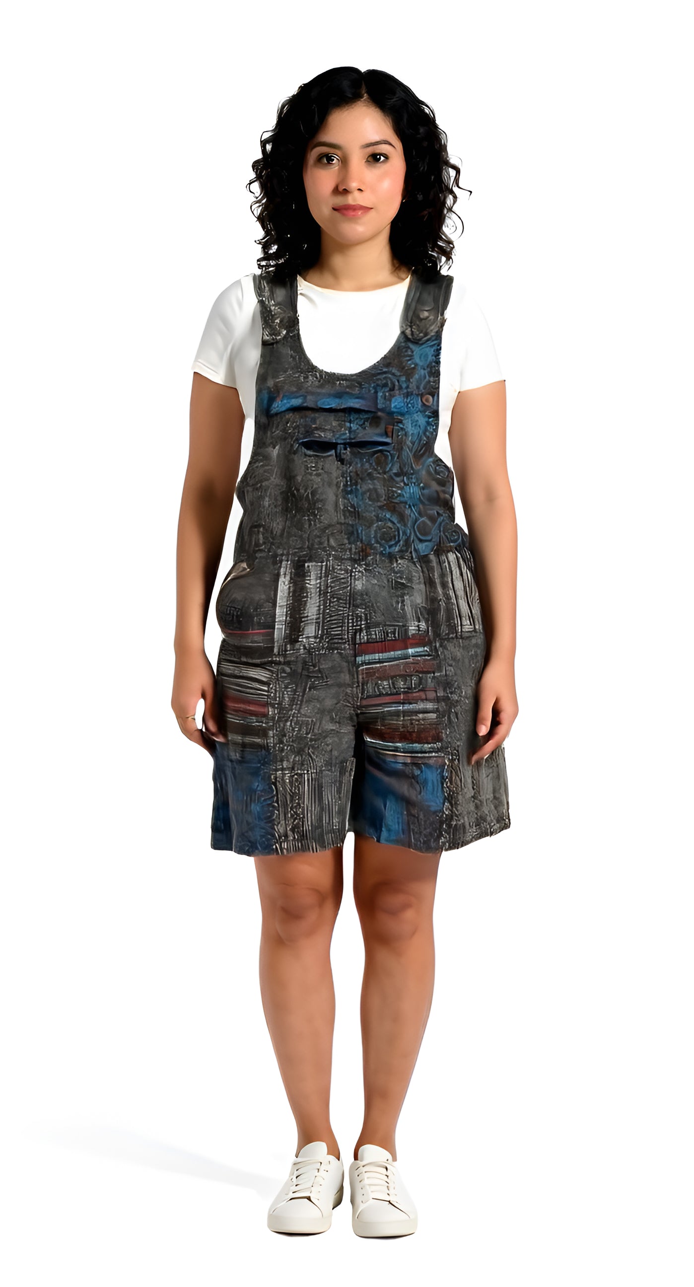 Stonewashed Patchwork Overall Shorts