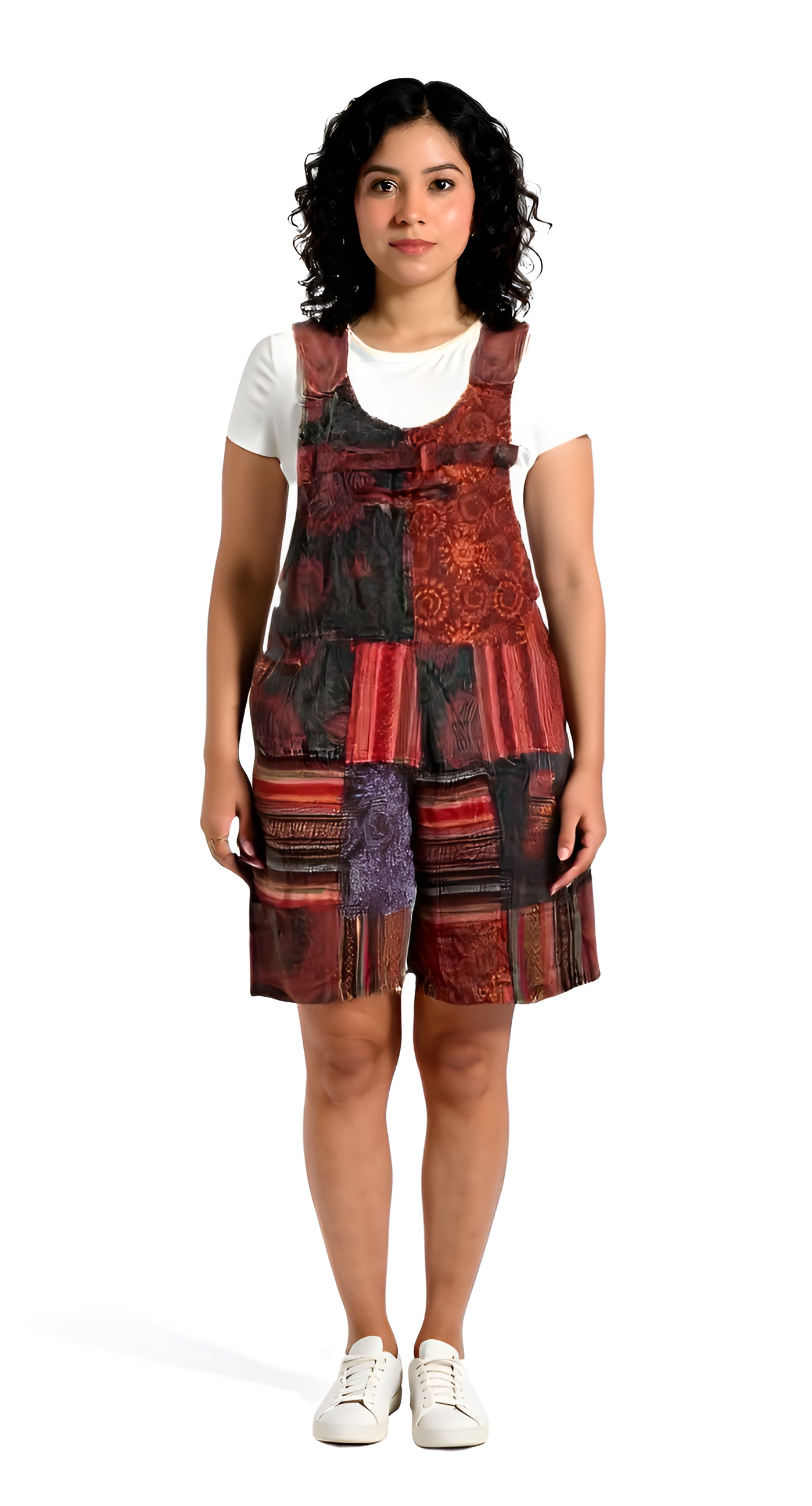 Stonewashed Patchwork Overall Shorts