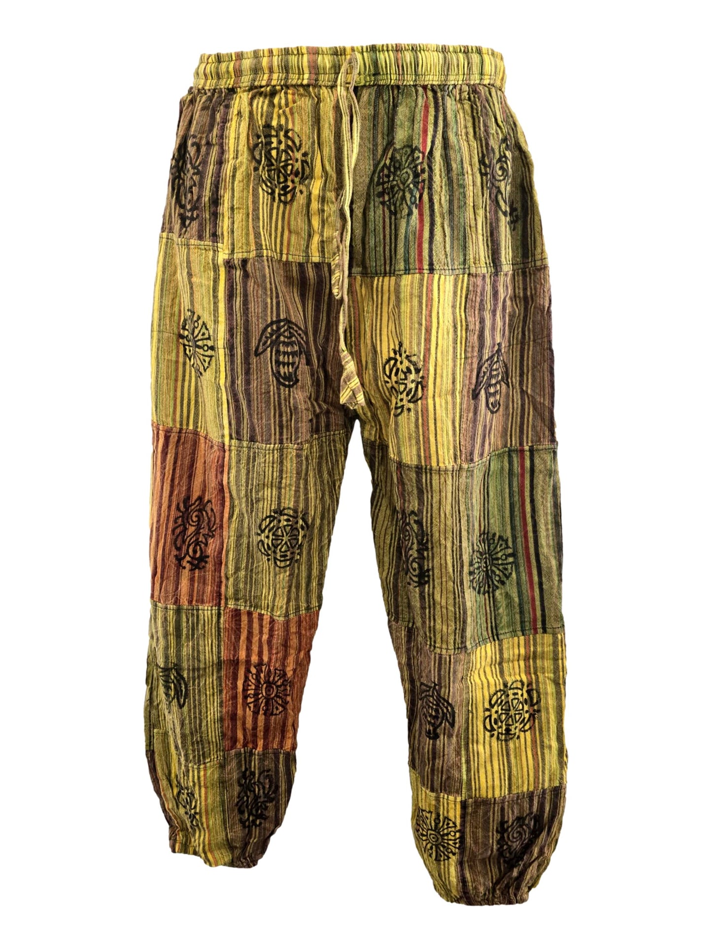 Stone Washed Block Print Harem Pants