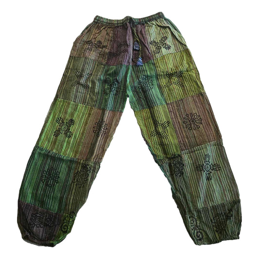 Stone Washed Block Print Harem Pants - A3