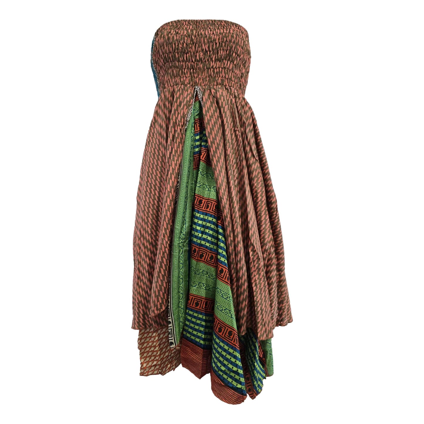 Floral Two Layer Silk Style Sari Viscose Summer Strapless Dress or Skirt