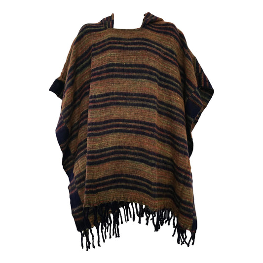 Hooded Warm Fleece Stripe Poncho