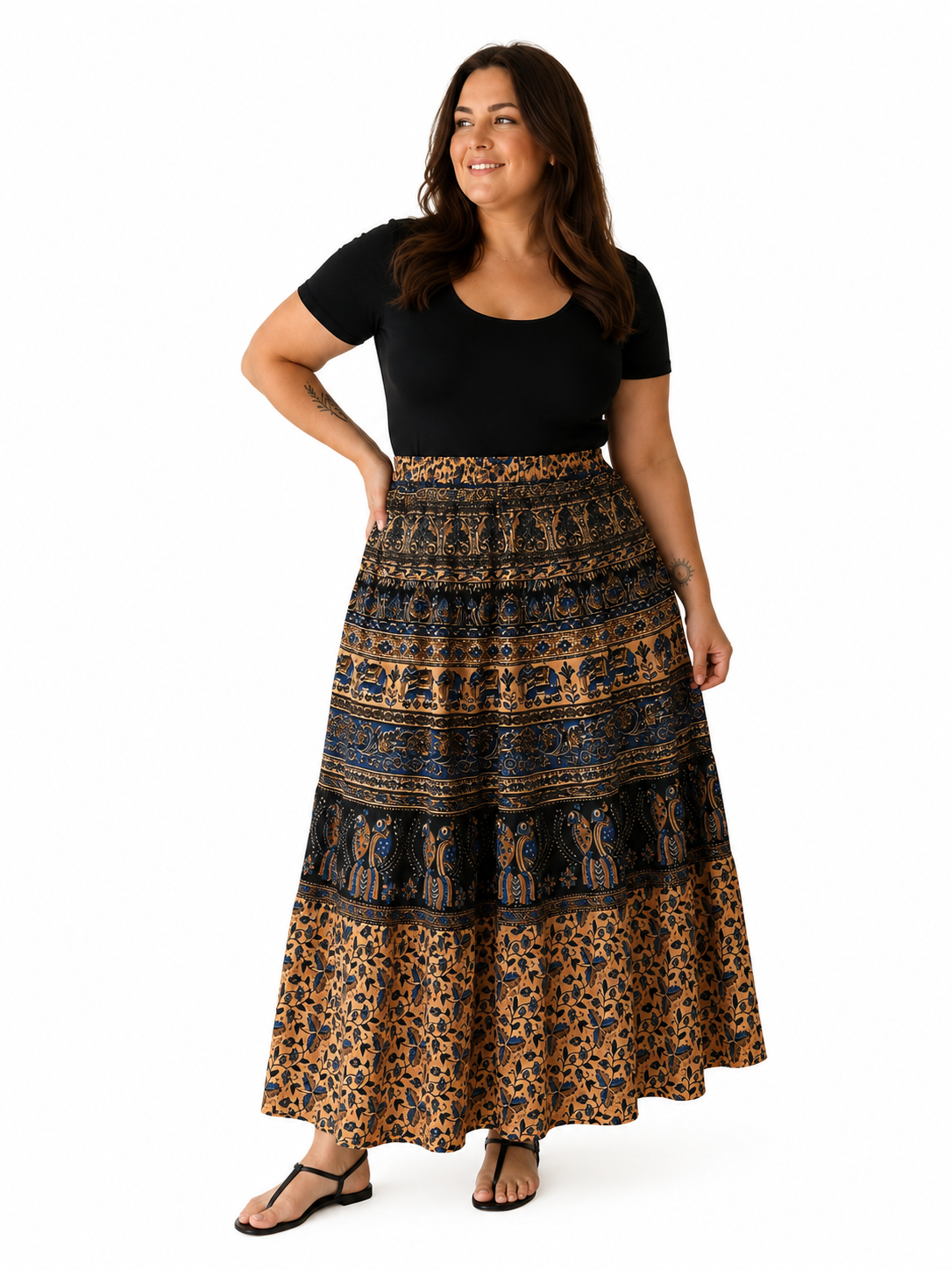 High Waisted Cotton Print Skirt