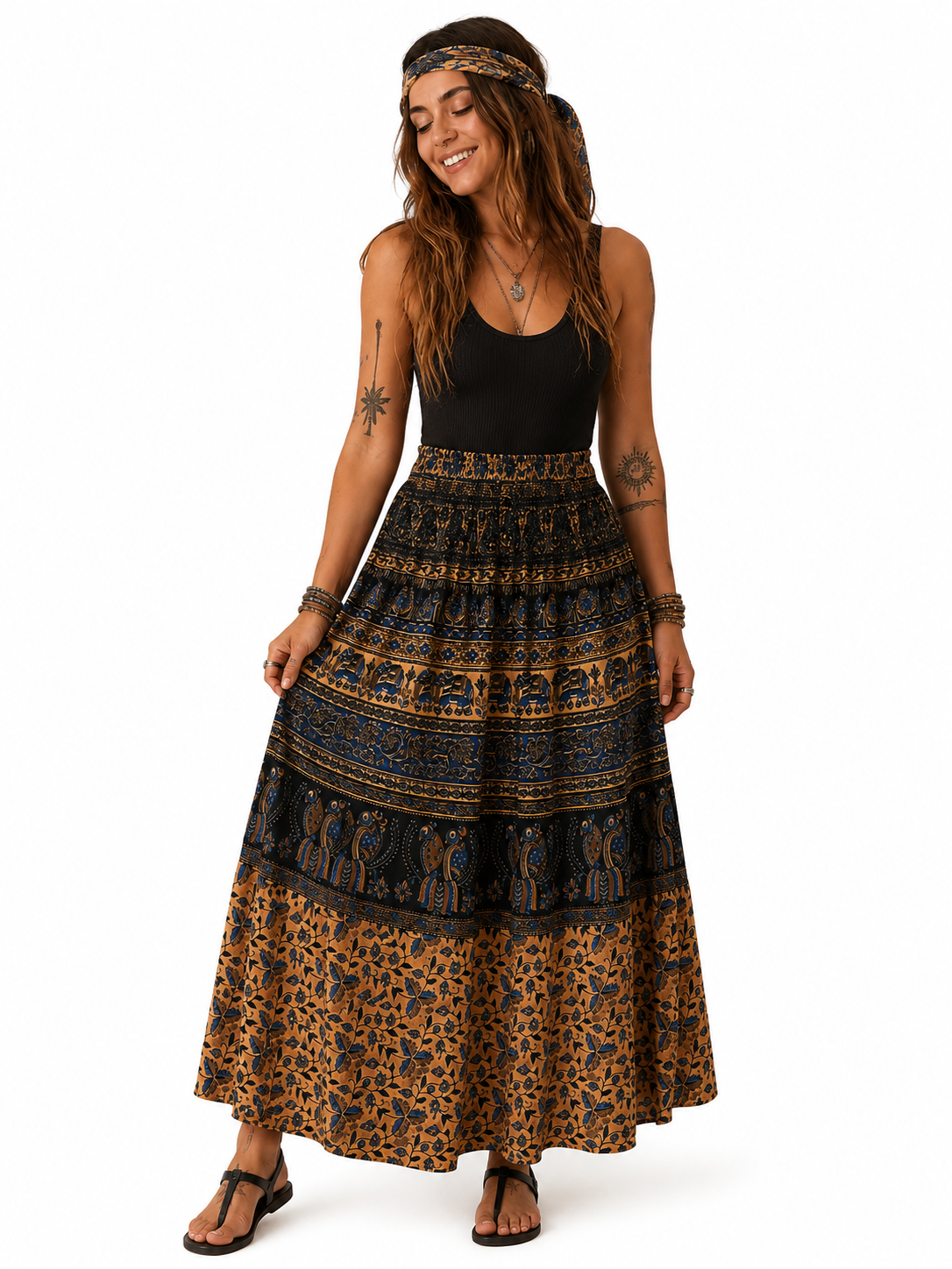High Waisted Cotton Print Skirt