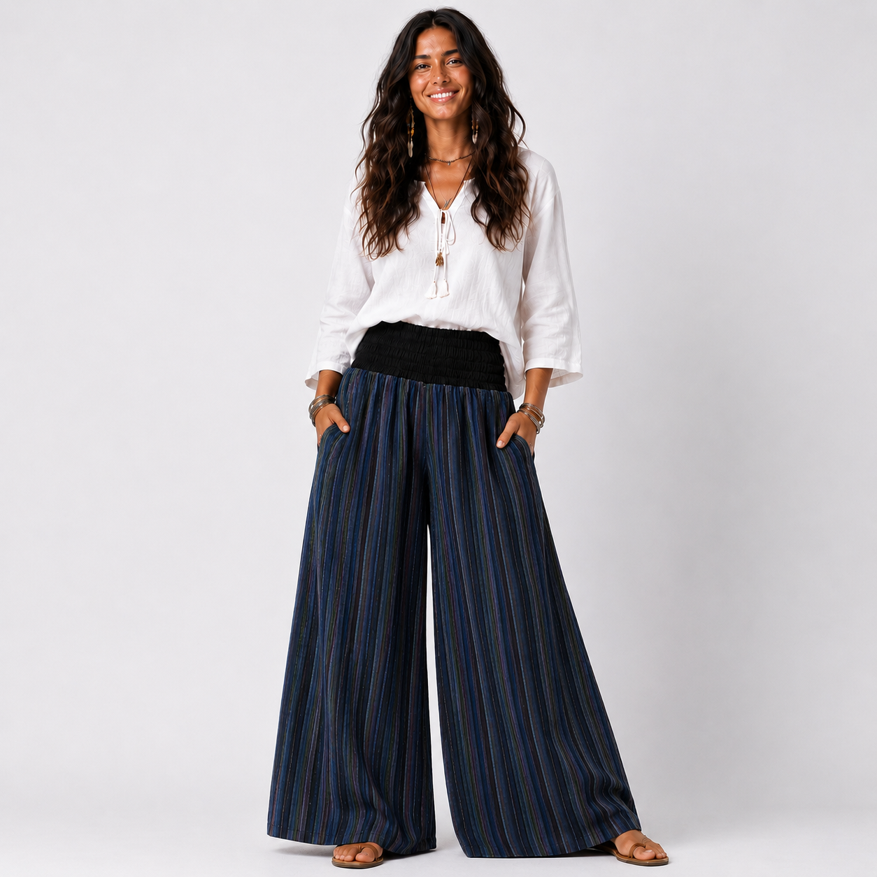 Shirred Cotton Pants
