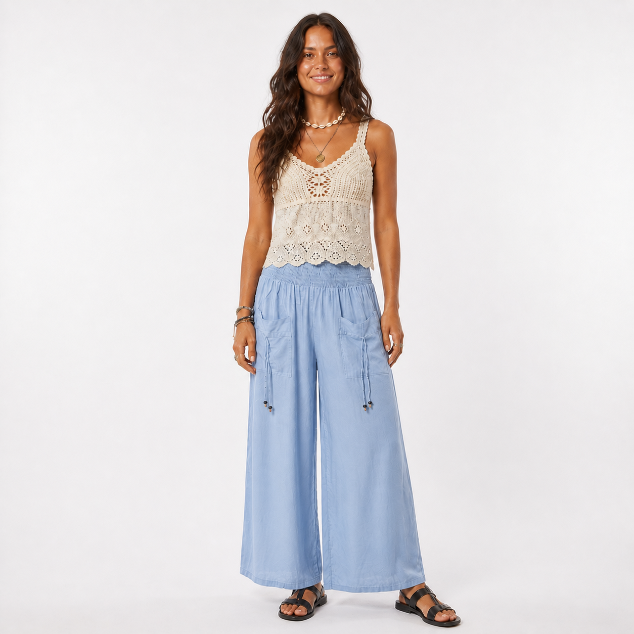 Shirred Wide Leg Pants