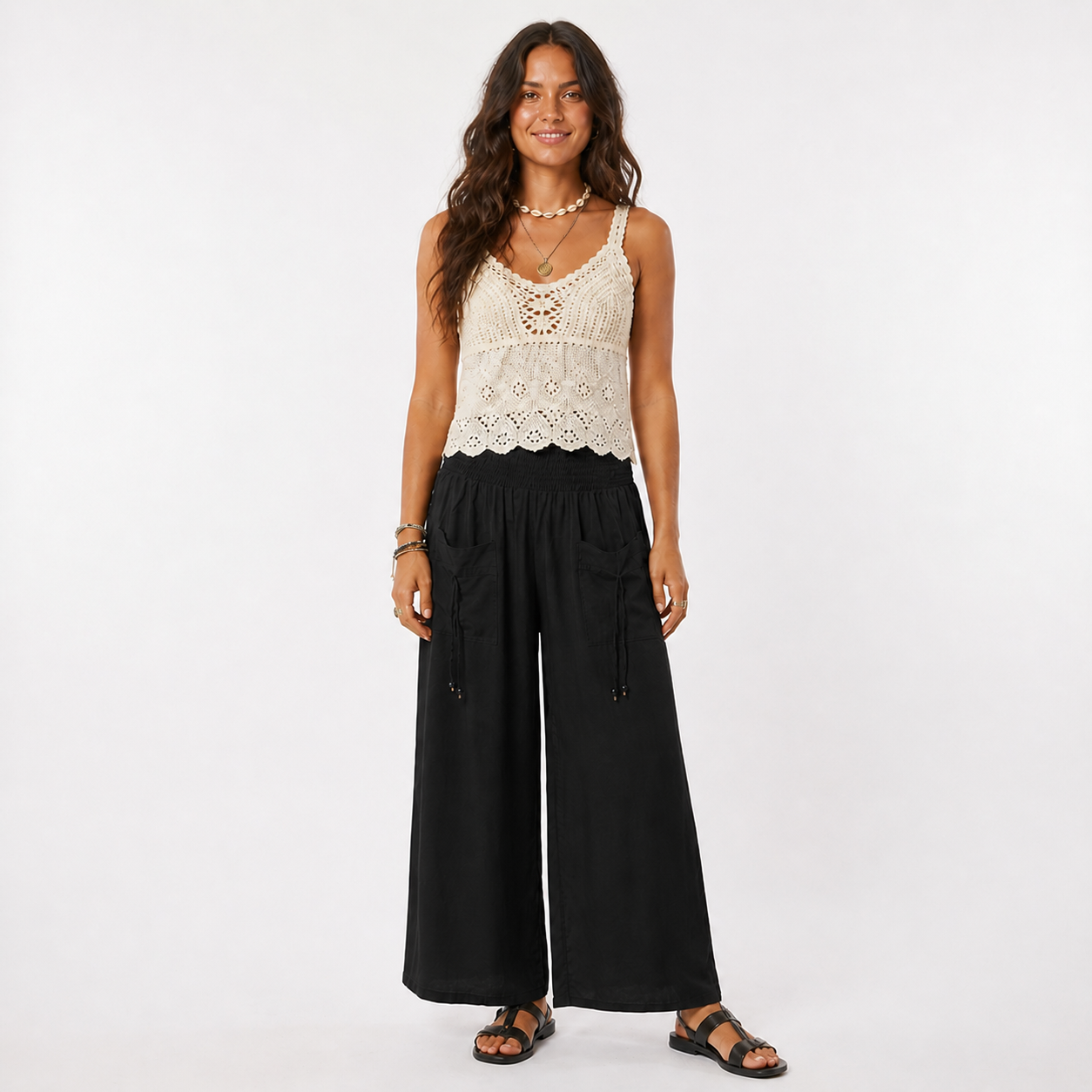 Shirred Wide Leg Pants