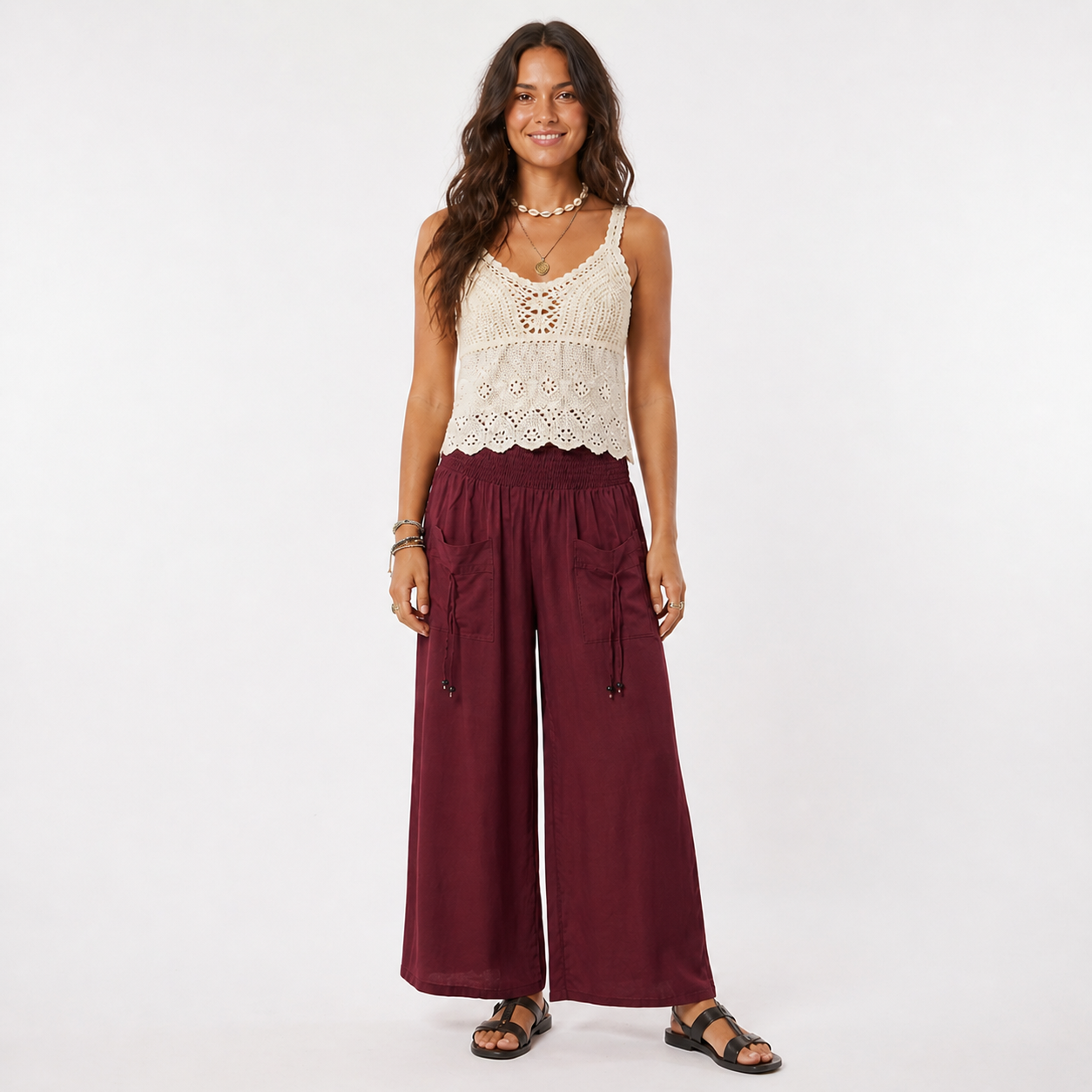 Shirred Wide Leg Pants