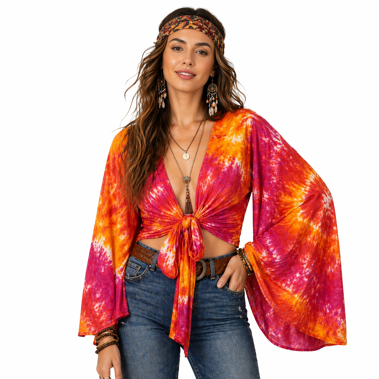 Tie Dye Top with Bell Sleeve
