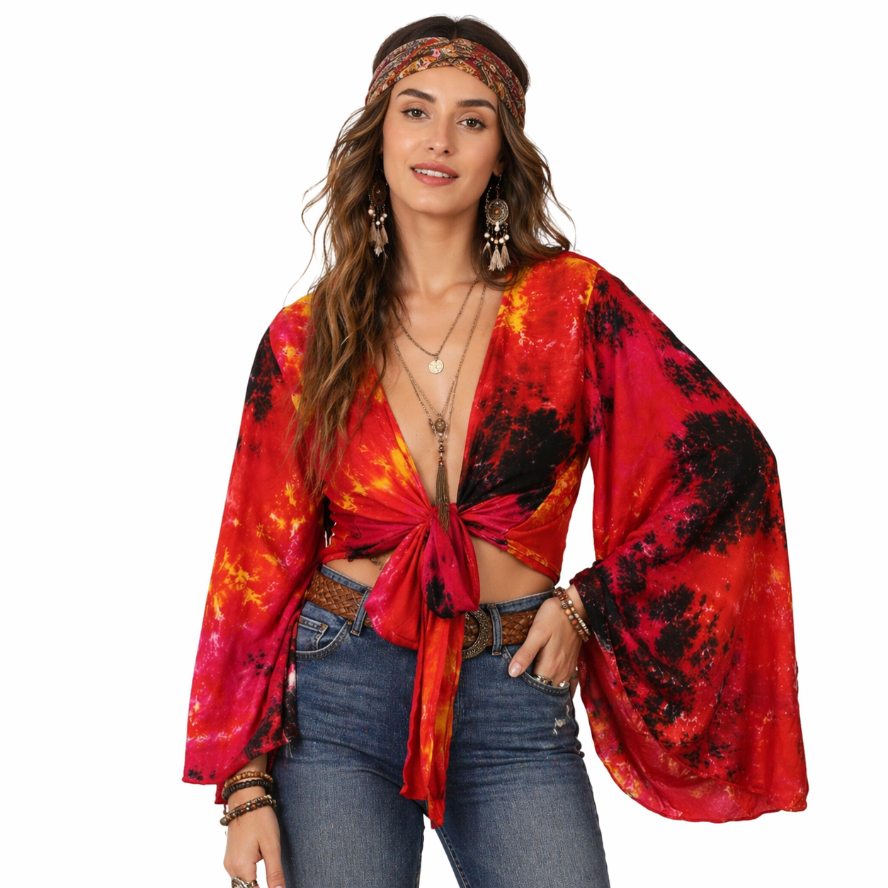 Tie Dye Top with Bell Sleeve