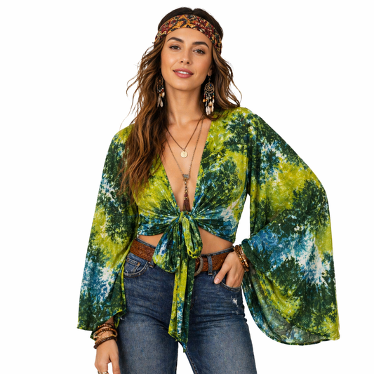Tie Dye Top with Bell Sleeve