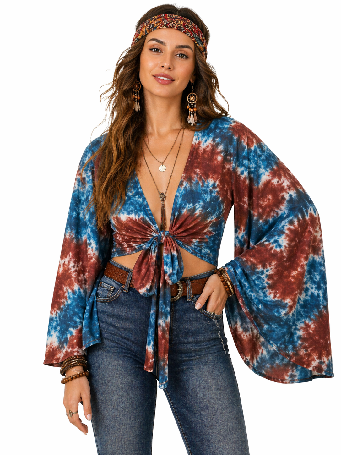 Tie Dye Top with Bell Sleeve