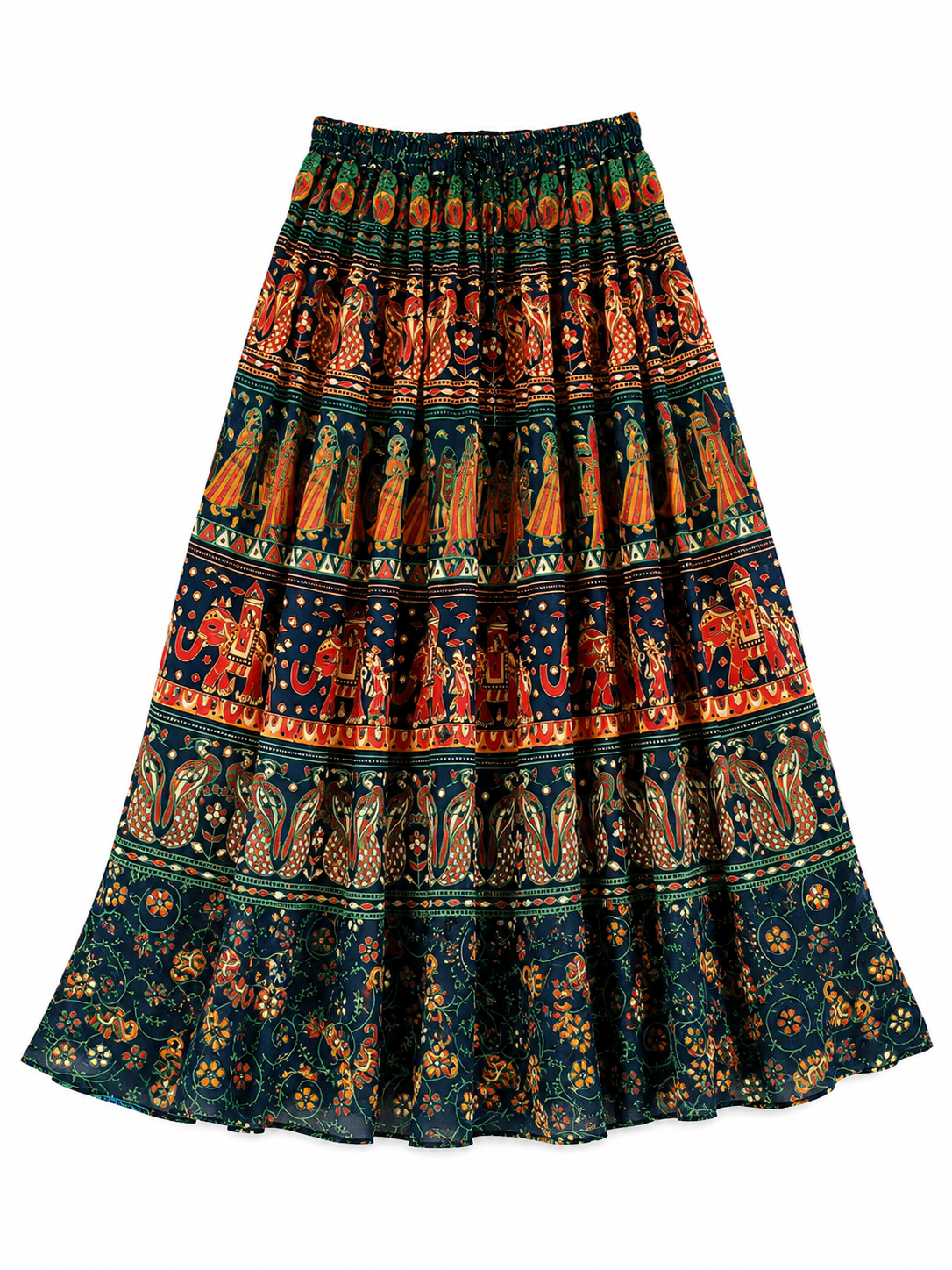 High Waisted Cotton Print Skirt