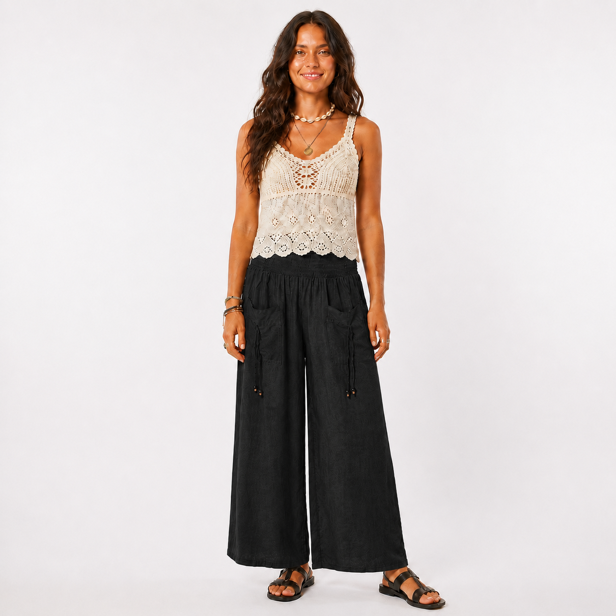 Shirred Wide Leg Pants