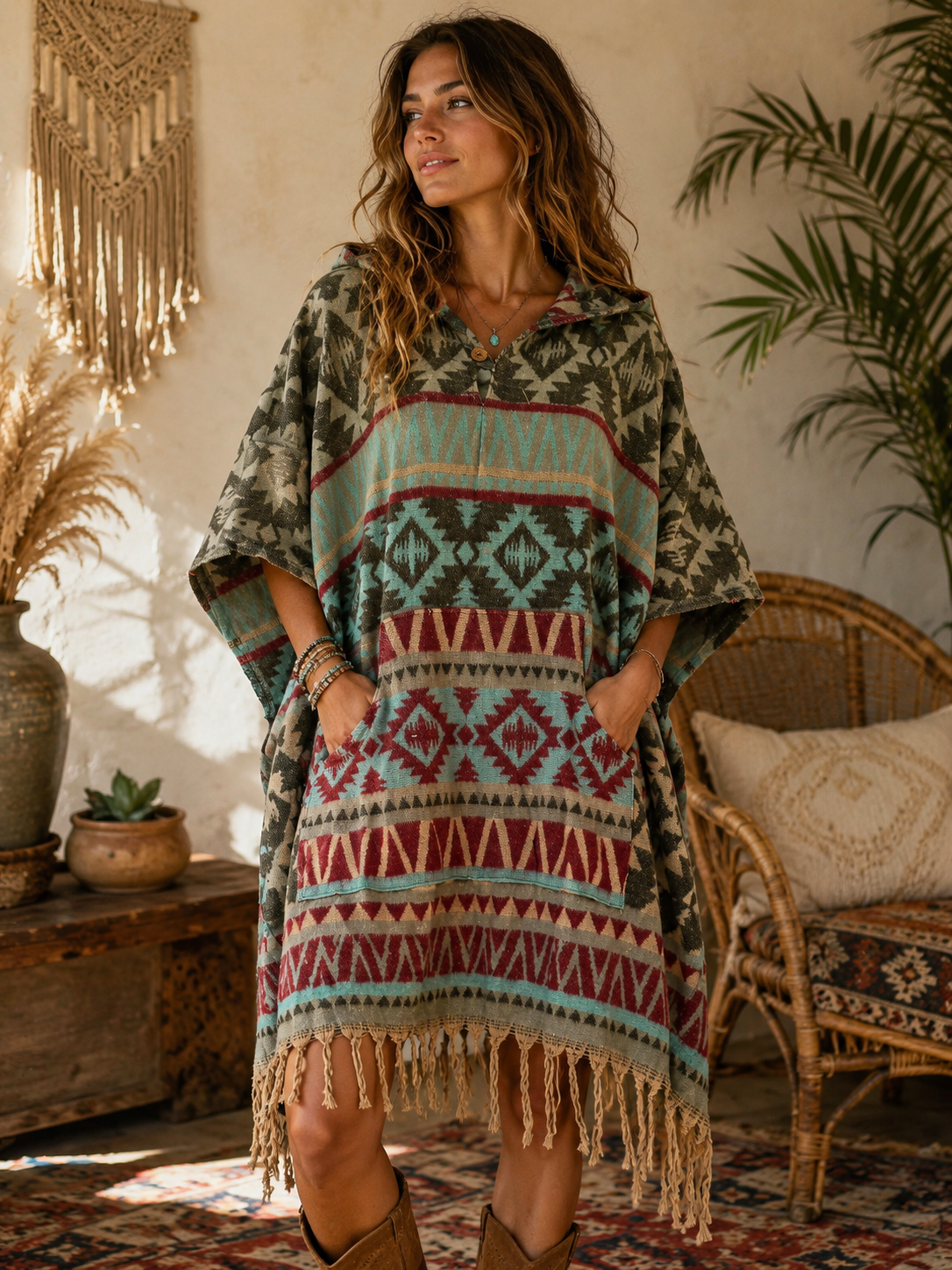 Aztec Design Poncho