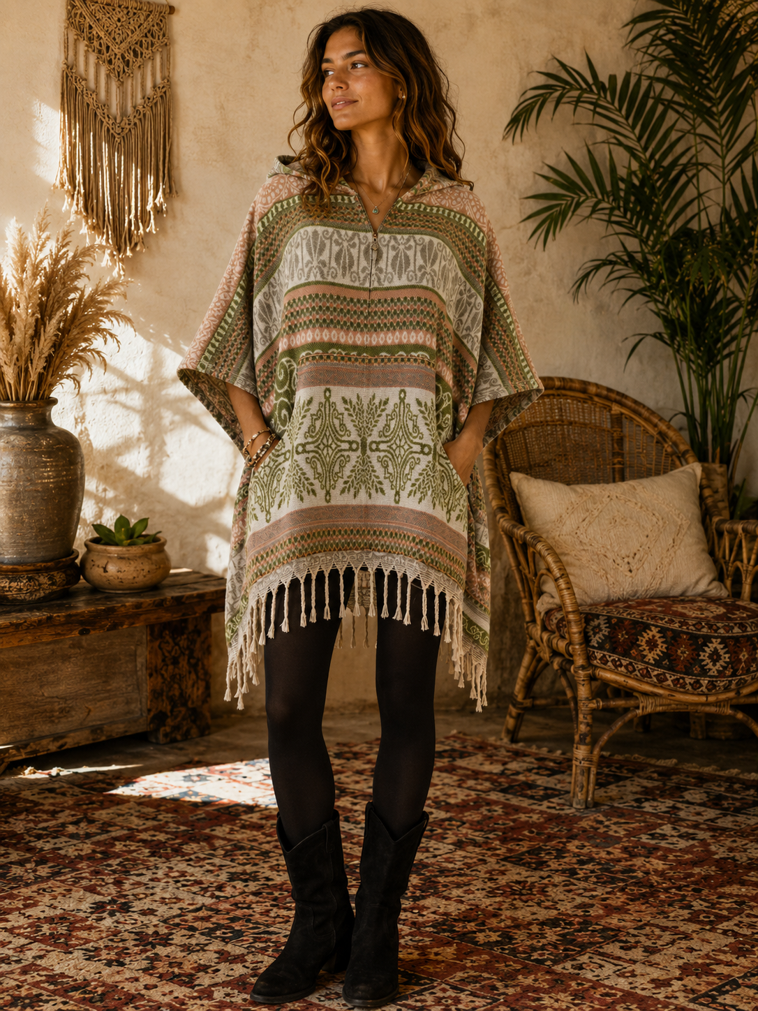 Aztec Design Poncho