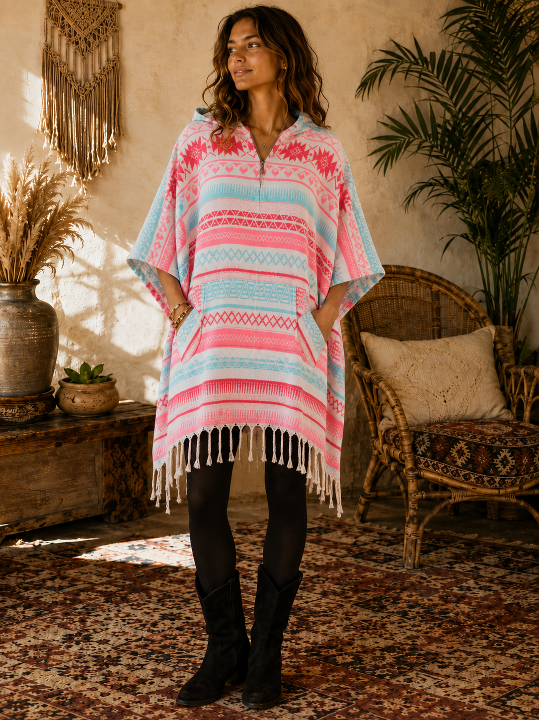 Aztec Design Poncho