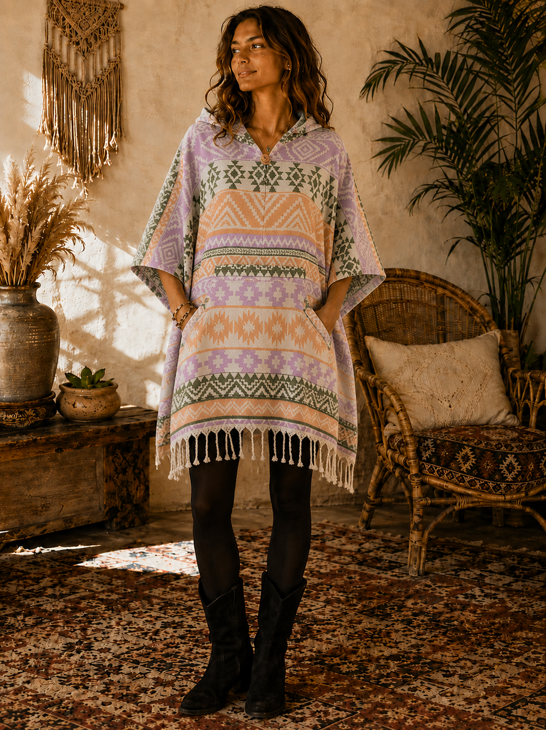 Aztec Design Poncho