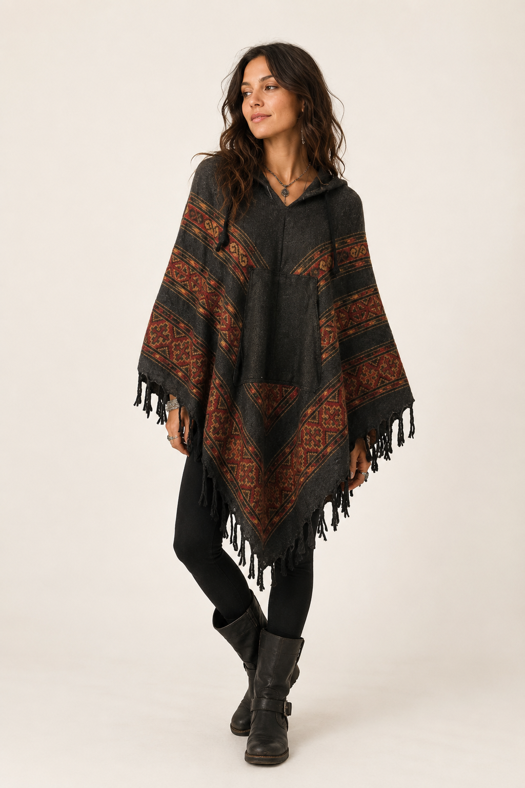 Aztec Print Hooded Poncho