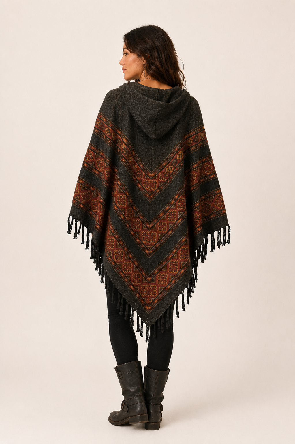 Aztec Print Hooded Poncho