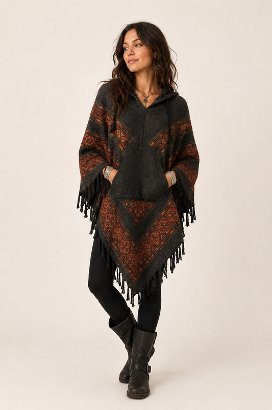 Aztec Print Hooded Poncho