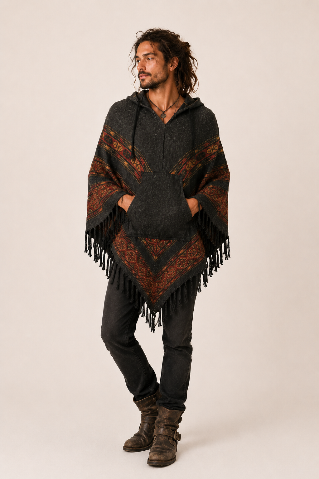 Aztec Print Hooded Poncho