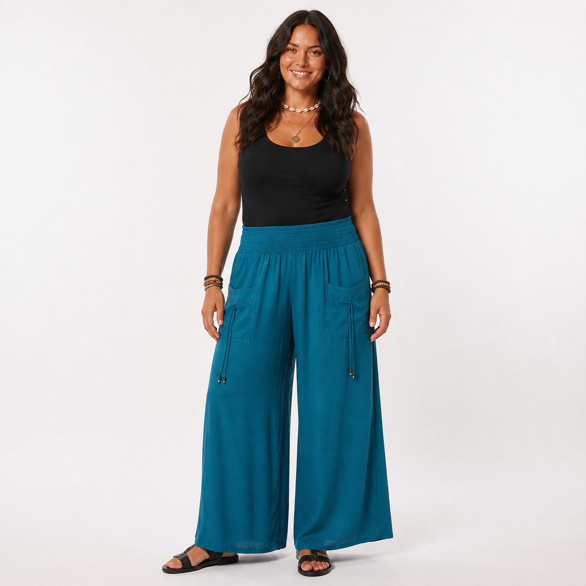 Shirred Wide Leg Pants