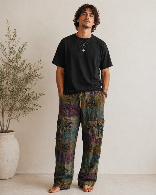 Stonewashed Cargo Print Pants