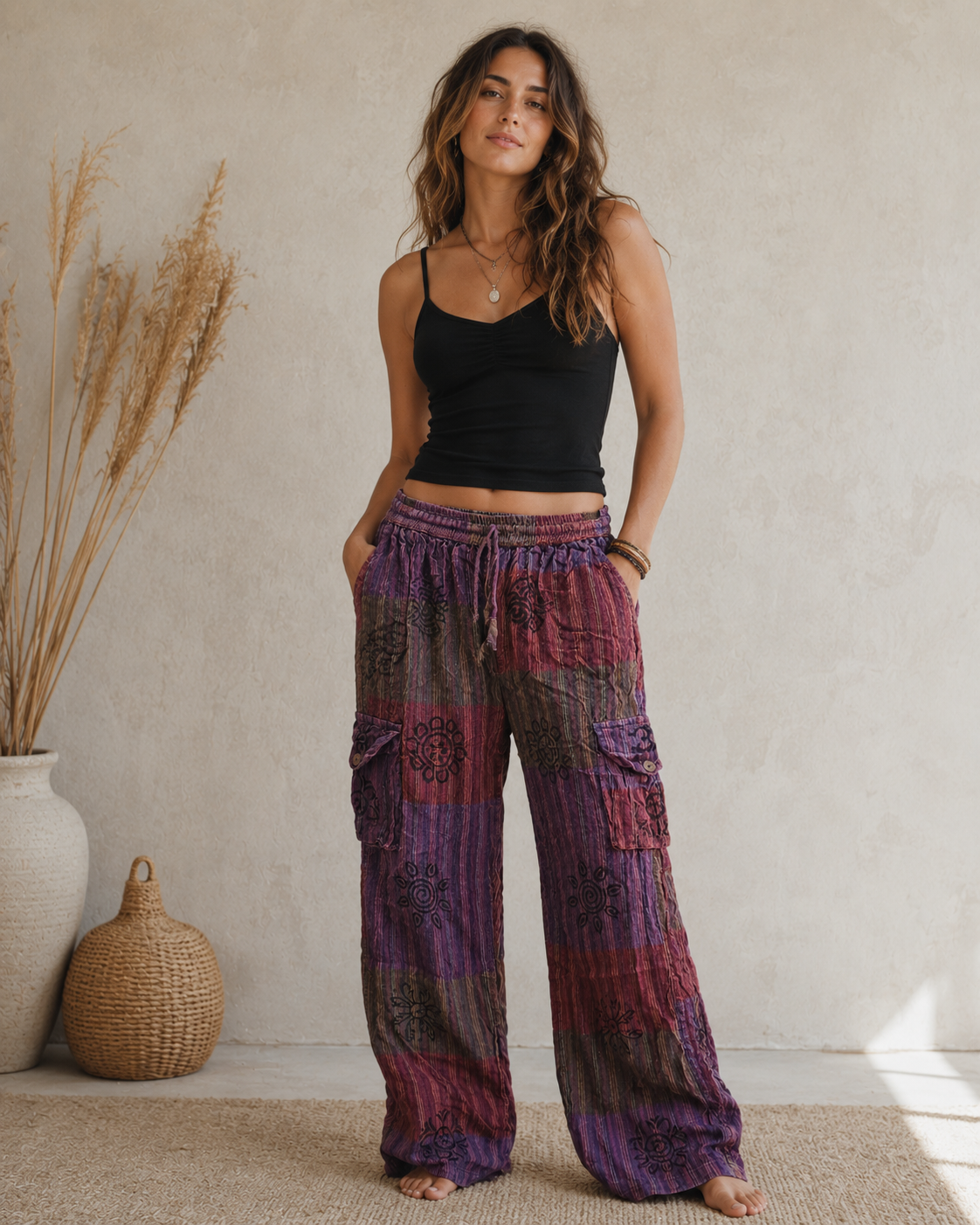 Stonewashed Cargo Print Pants
